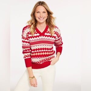 Talbots V-Neck Sweater in the Twilight Fair Isle Pattern Size Large